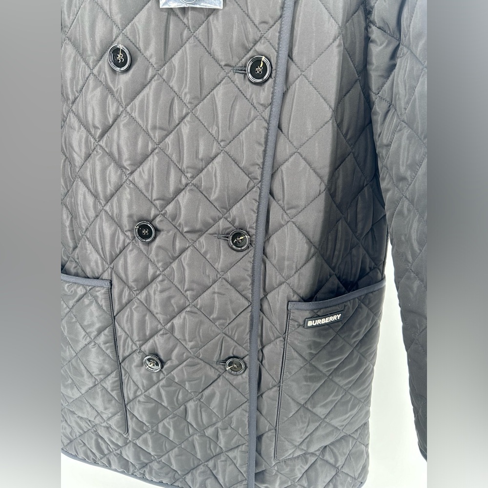NWT $1350 Burberry Women’s Tything Diamond Quilted Double Coat Black Size M - Picture 3 of 16